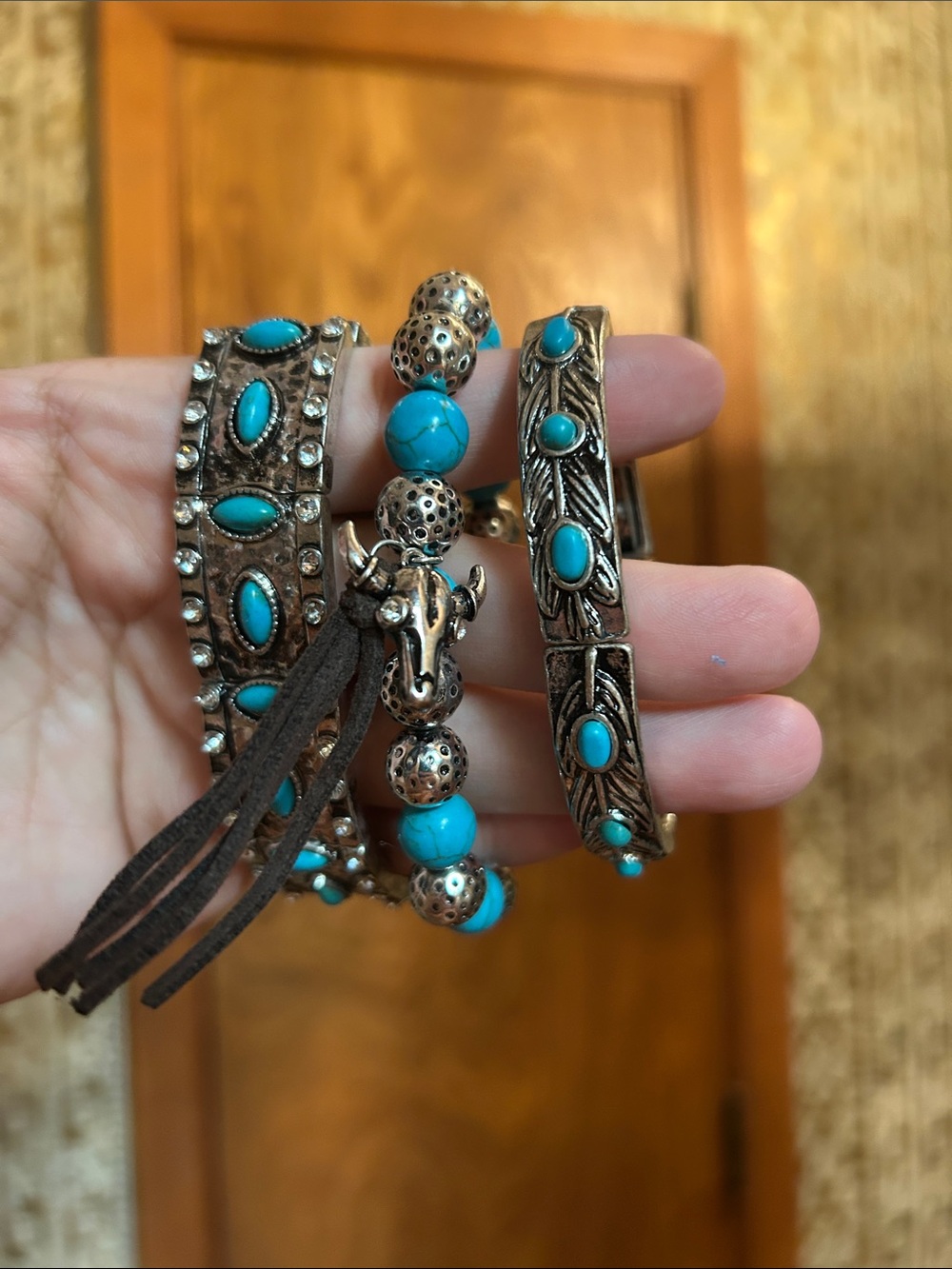 Turquoise and Silver Western Bracelet Set - Women Jewelry